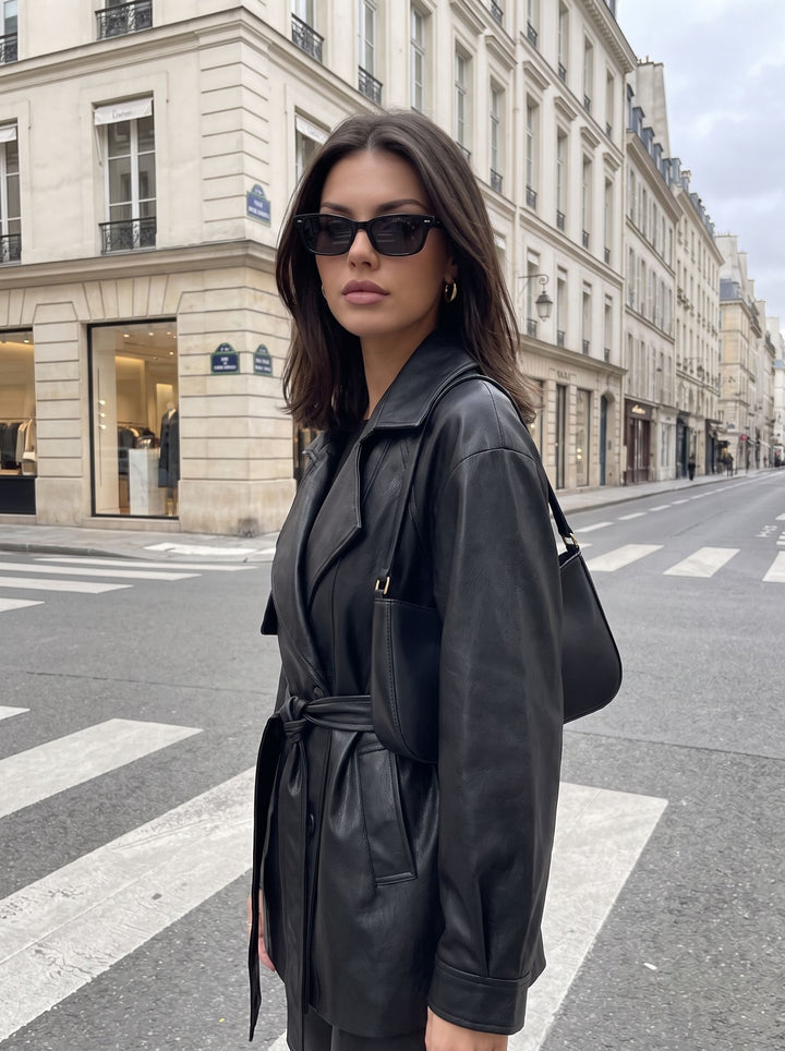 Oversized Belted Faux Leather Jacket