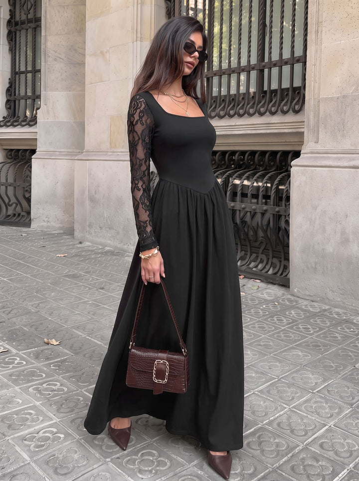 Elegant Lace Sleeve Square Neck Dress