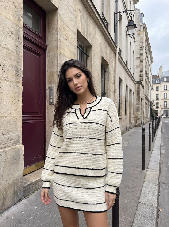 Cozy Striped Knit Sweater Skirt Set
