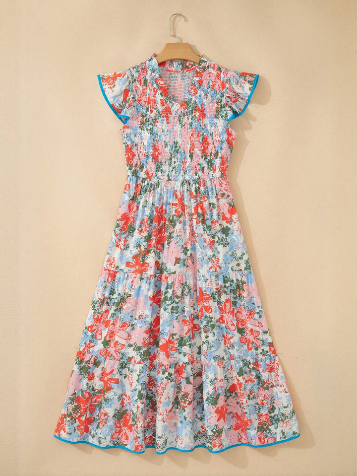 Floral Smocked Tiered Midi Dress