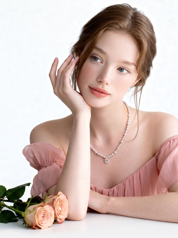 Elegant Dainty Pearl Crystal Necklace