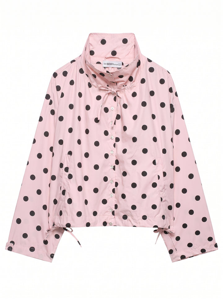 Polka Dot Drawstring Hem Jacket