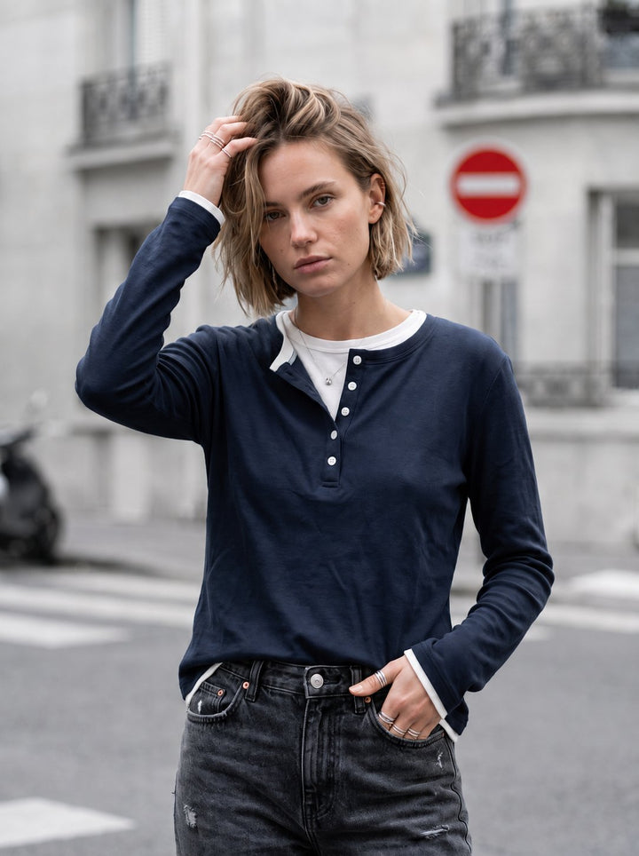 Layered Button Up Henley Sweater