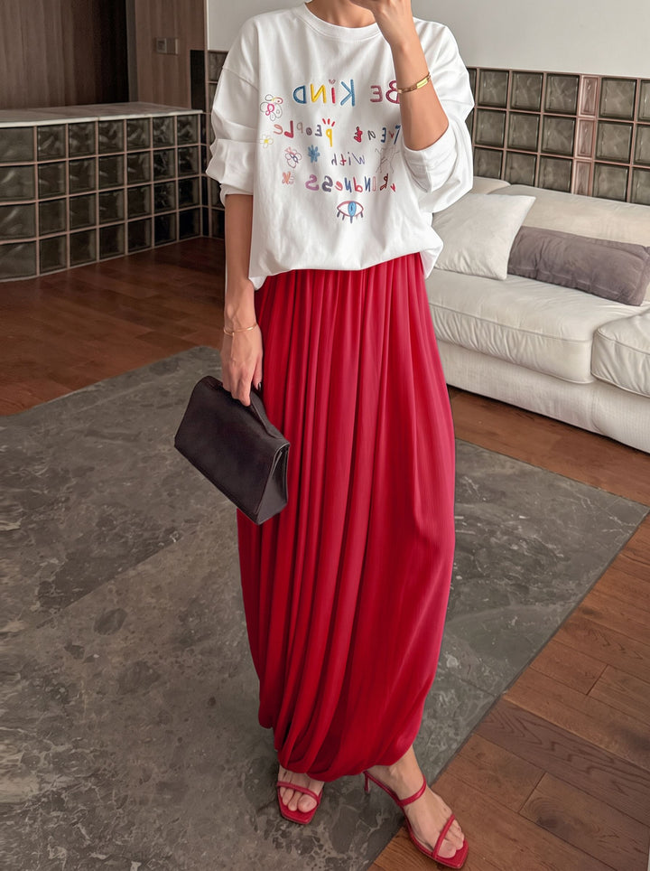 Flowy Draped High Waisted Midi Skirt