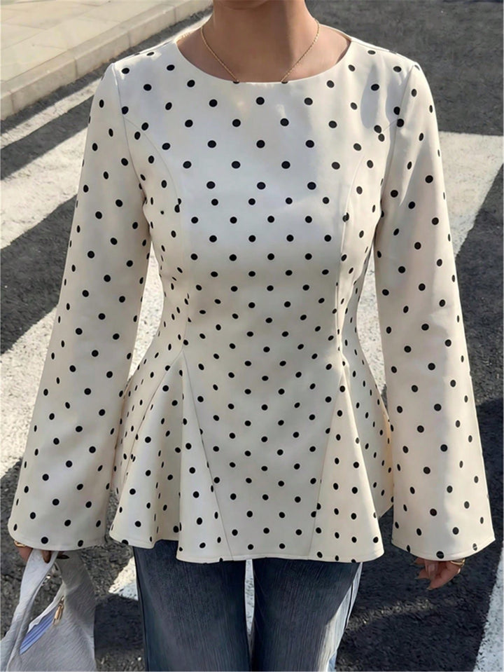 Polka Dot Peplum Button Down Shirt