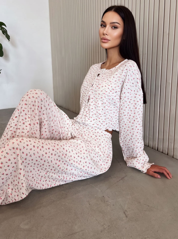 Floral Ribbed Knit Lounge Set