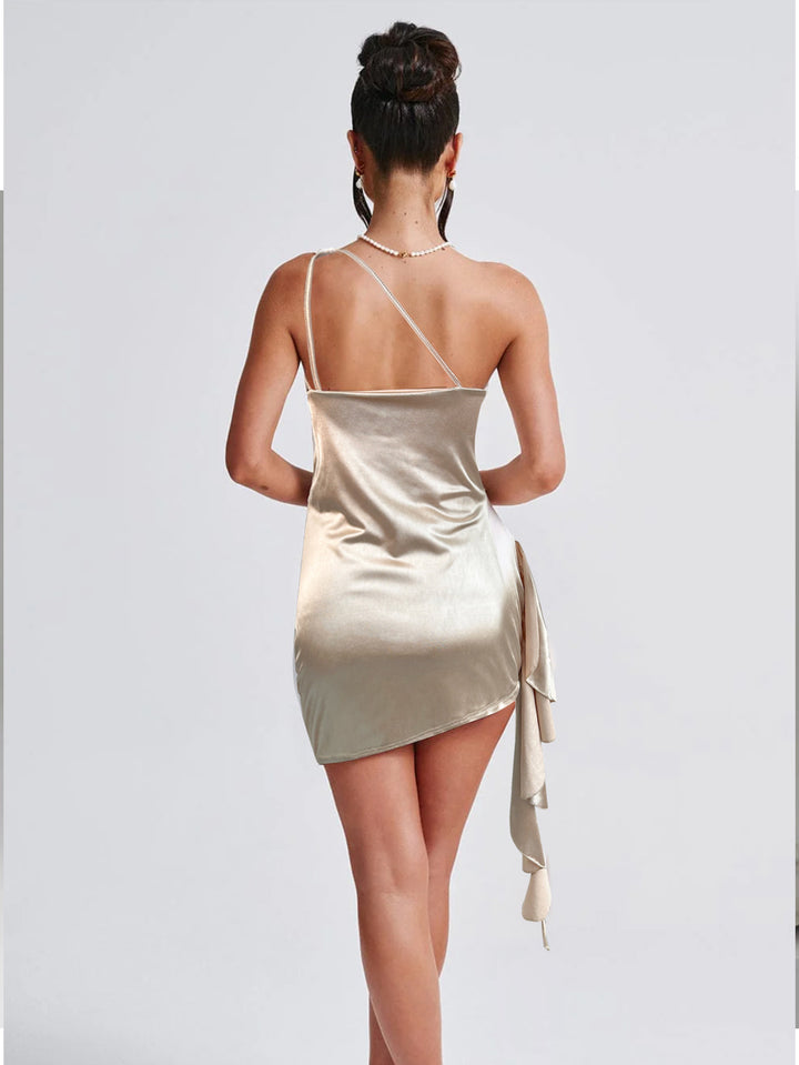 One Shoulder Flowing-Sash Elegant Dress