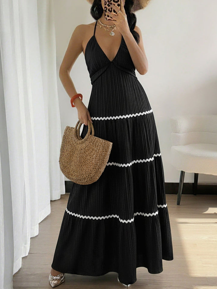 Halter Neck Tiered Edgy Maxi Dress
