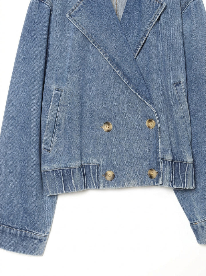 Cropped Double Breasted Denim Jacket