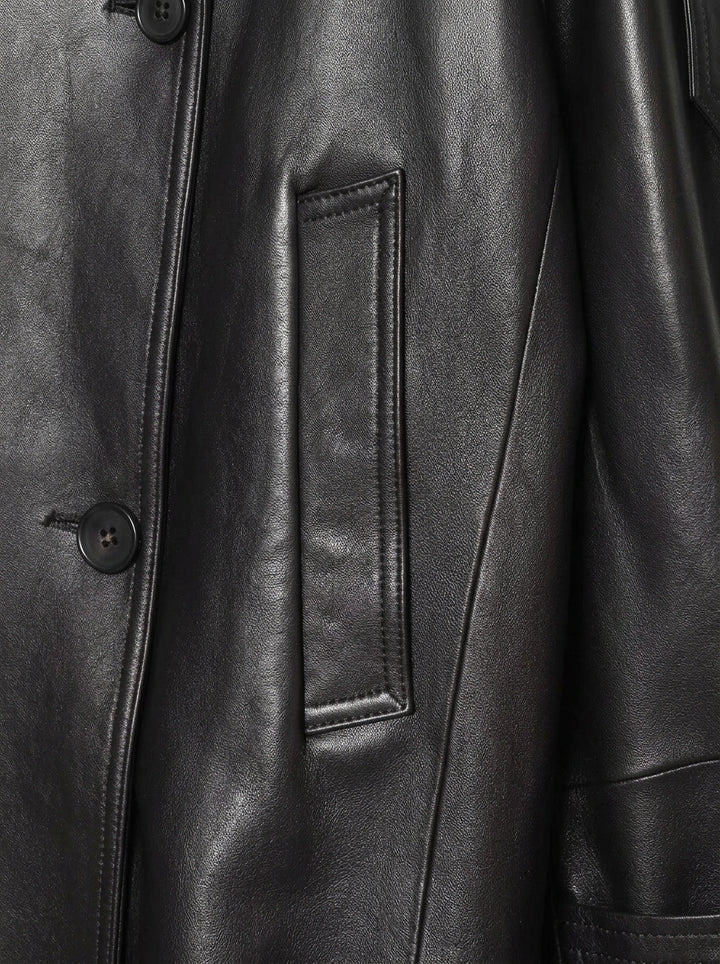 Oversized Double Breasted Leather Jacket