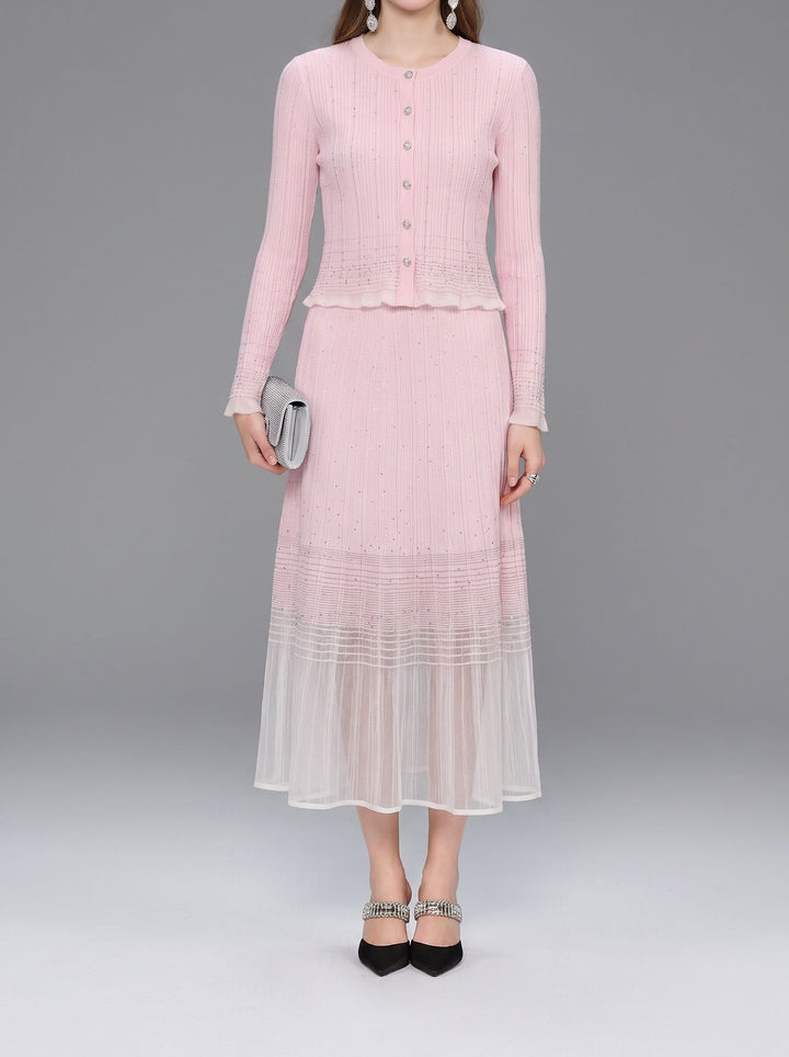 Shimmering Pleated High Waist Midi Skirt