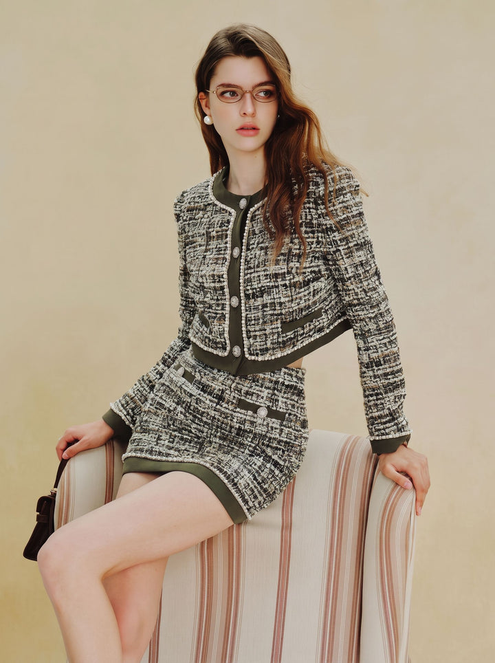 Embellished Tweed High Waisted Mini Skirt