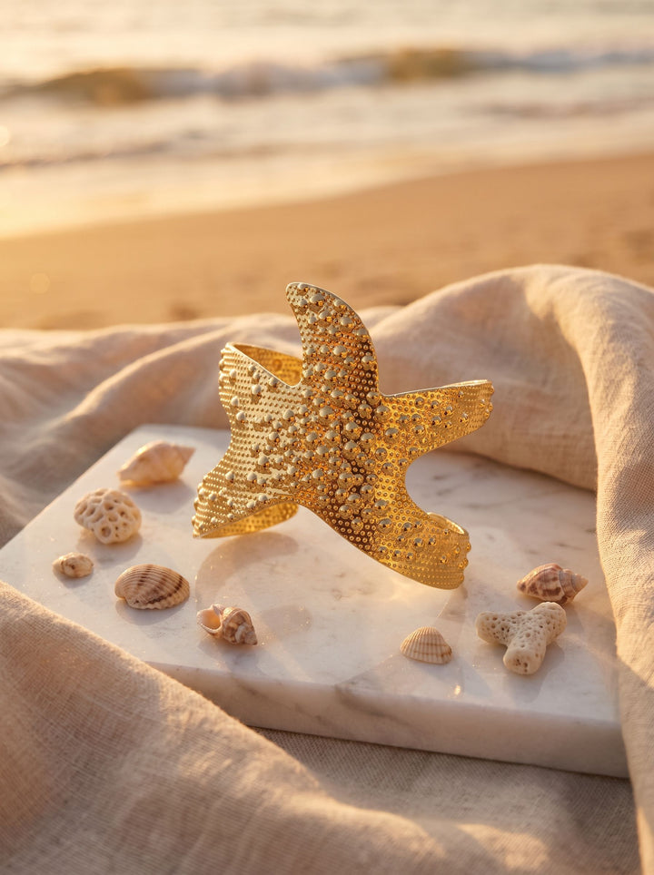 Gold Textured Starfish Cuff Bracelet