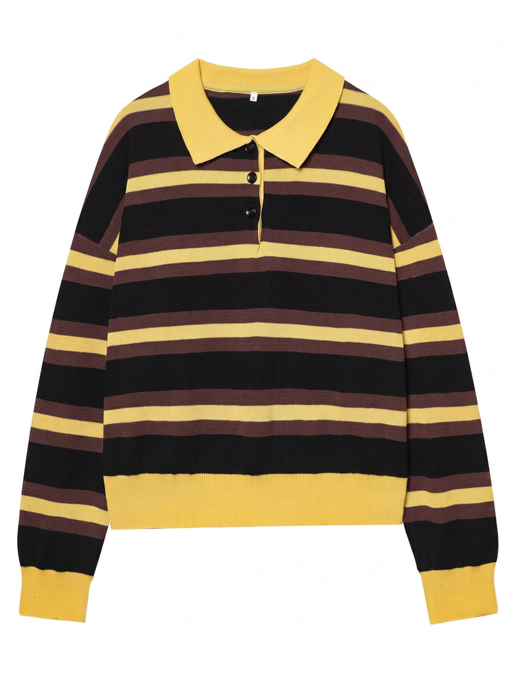Oversized Striped Polo Collar Sweater