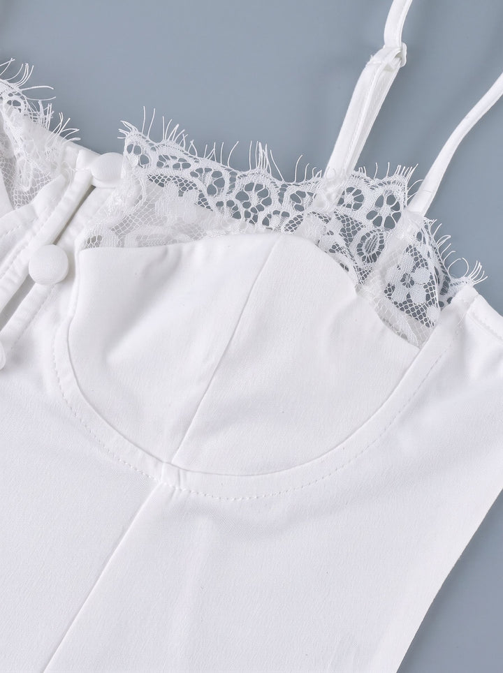 Lace Trim Button Front Corset Top