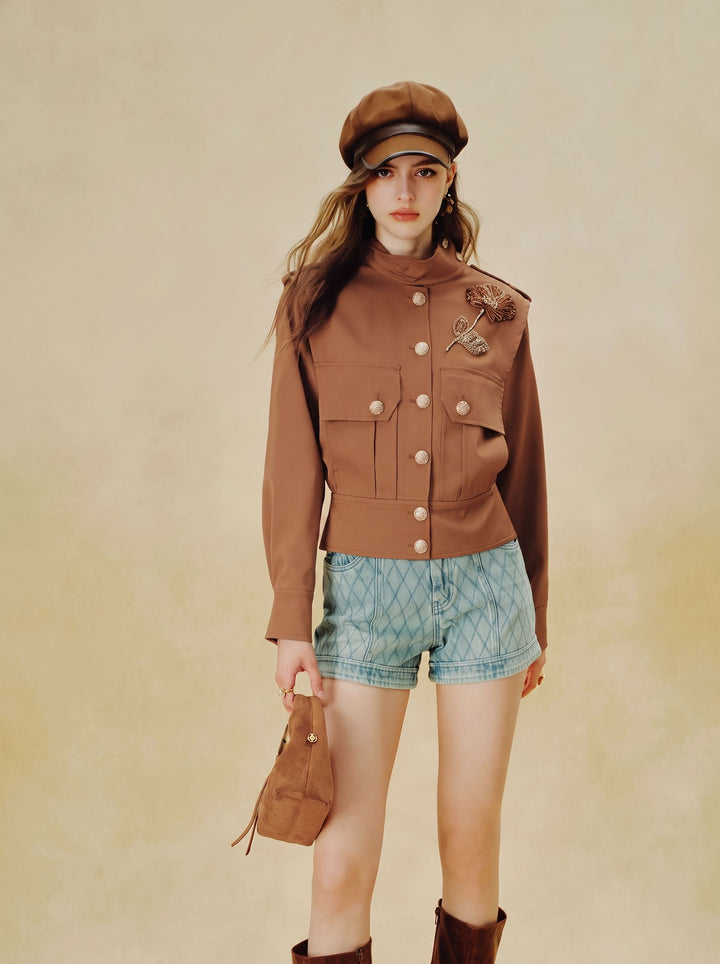 Embellished Floral Military Style Jacket
