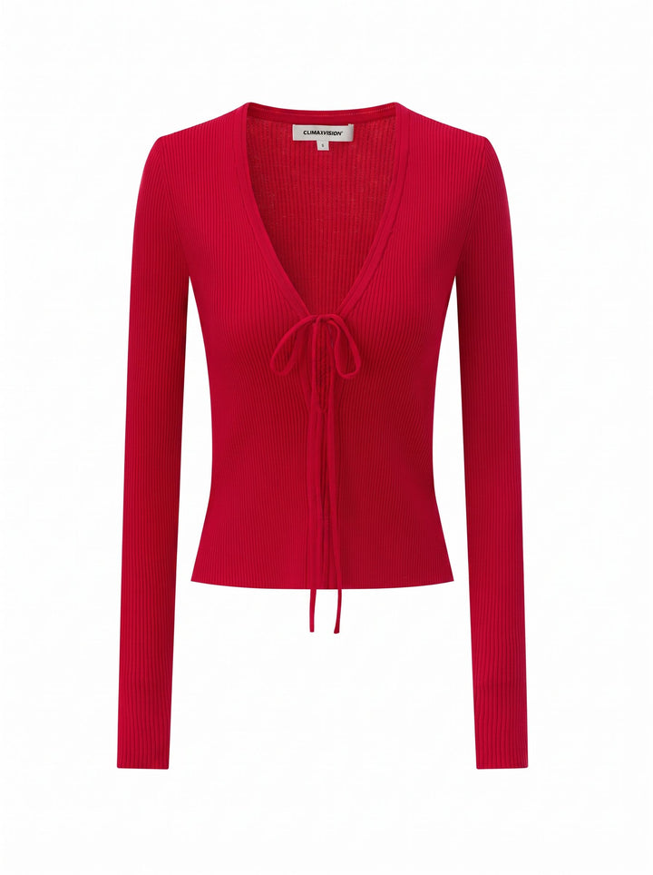 Cropped Tie Front Ribbed Cardigan