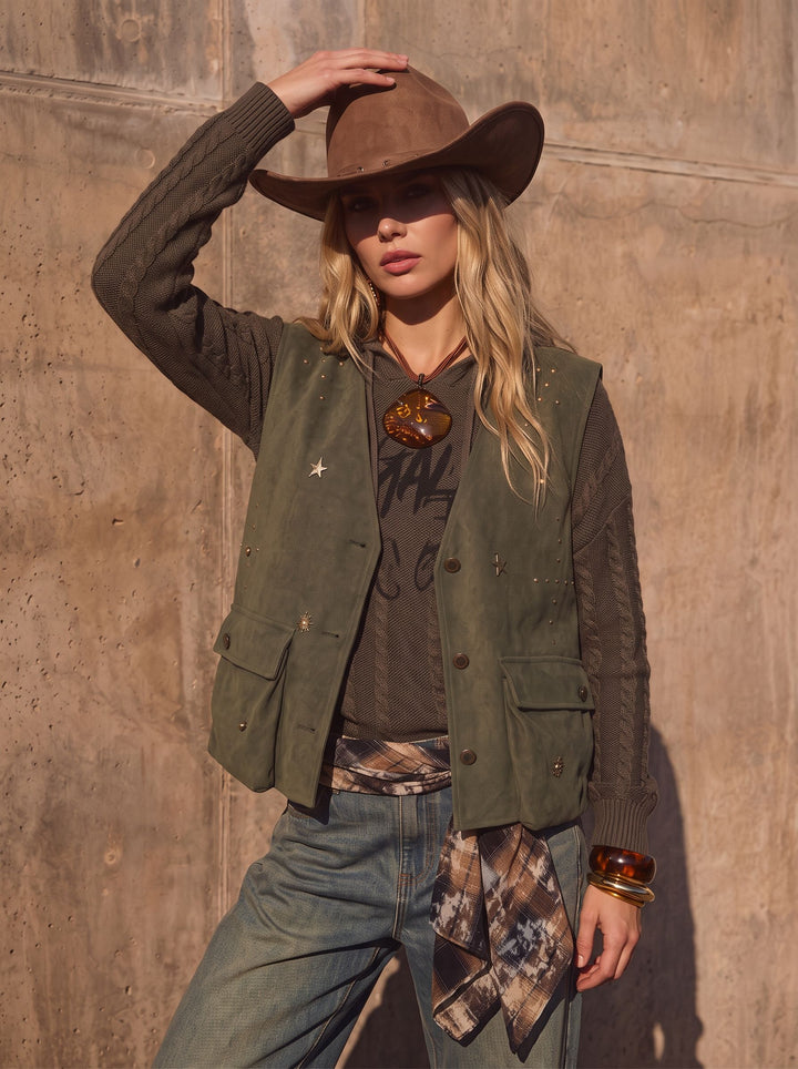 Studded Suede Utility Vest