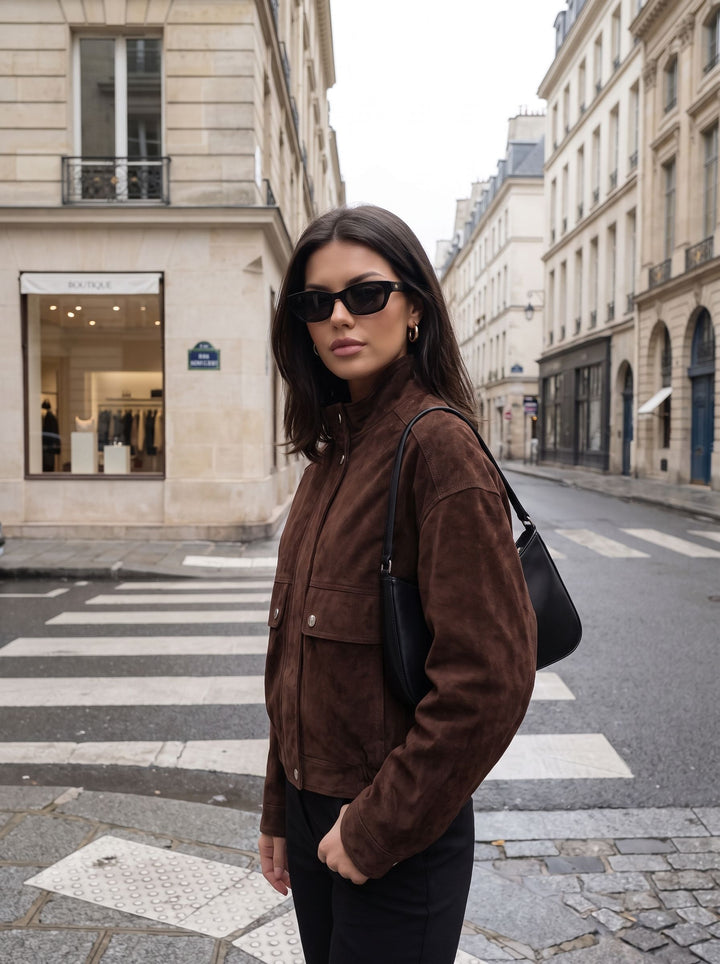 Brown Suede Utility Cropped Jacket