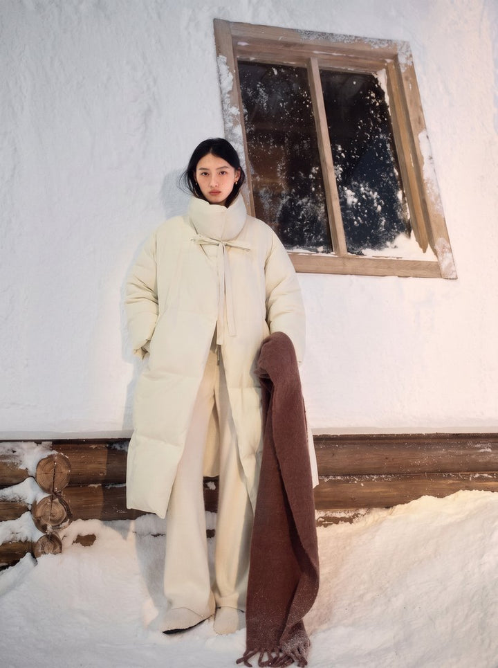 Oversized Tie Front Puffer Coat
