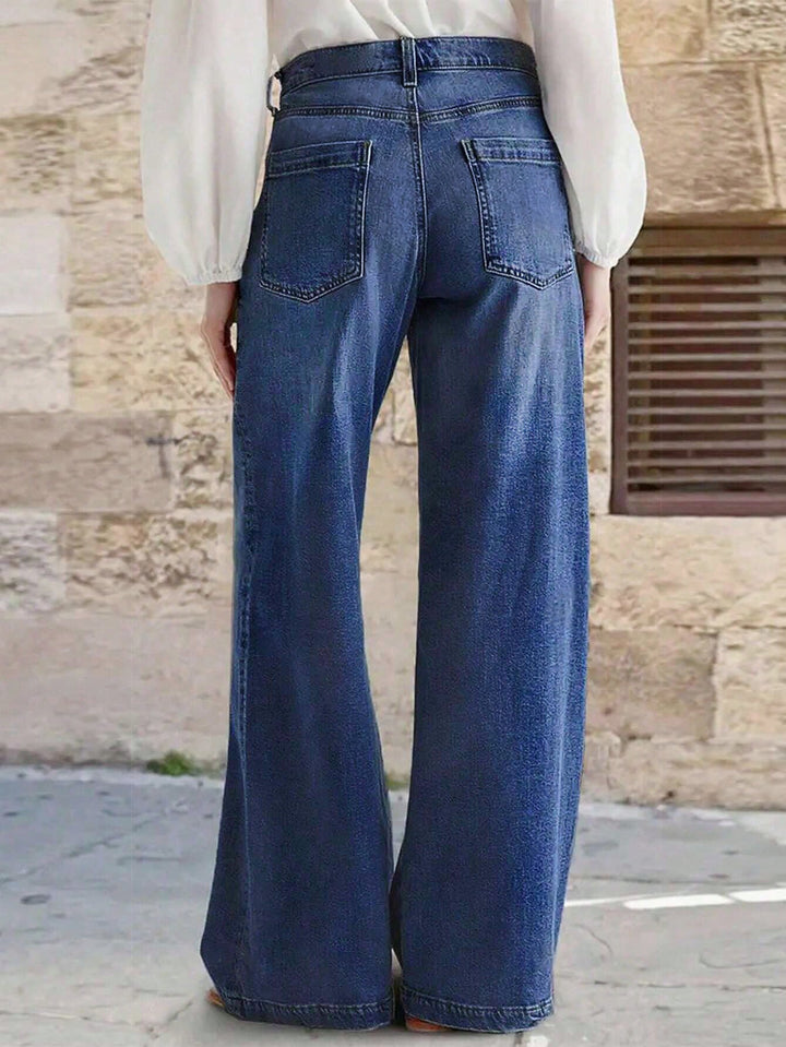 Embroidered High Rise Wide Leg Jeans