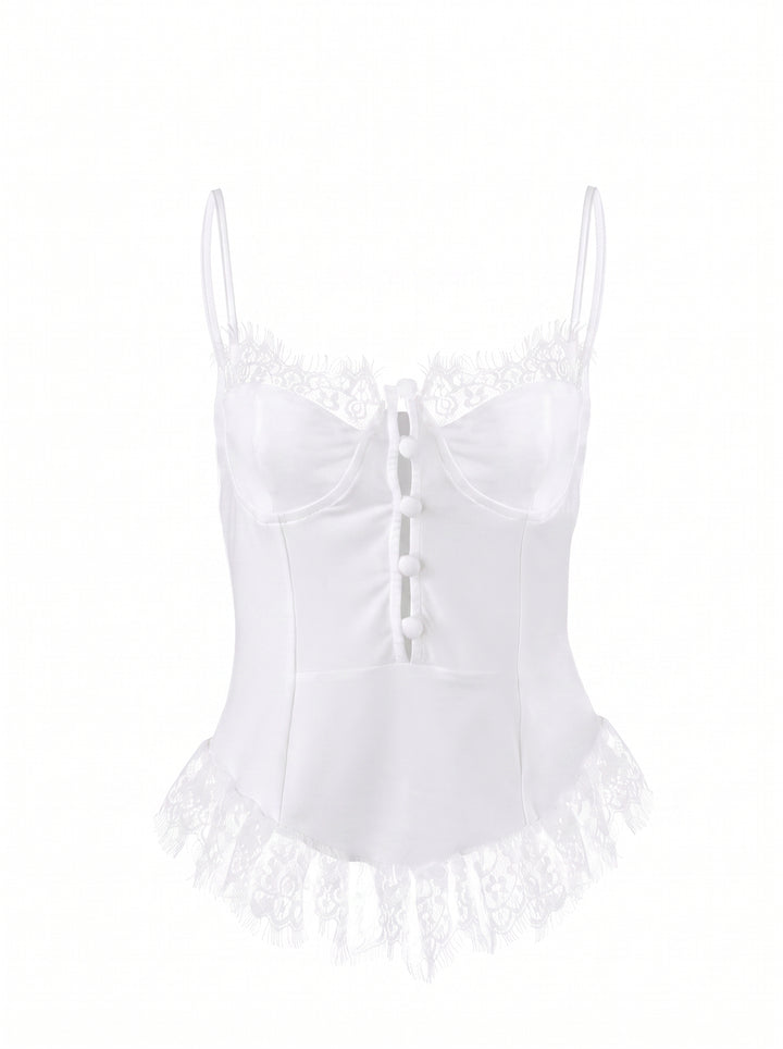 Lace Trim Button Front Corset Top