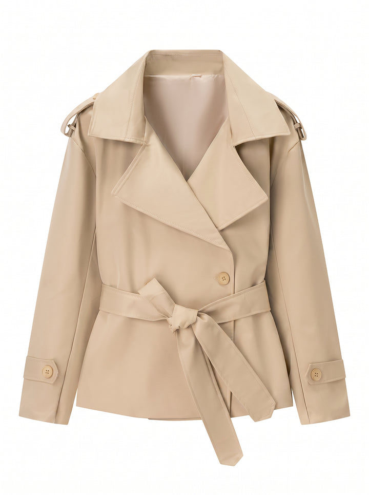 Cropped Belted Double Breasted Trench Coat