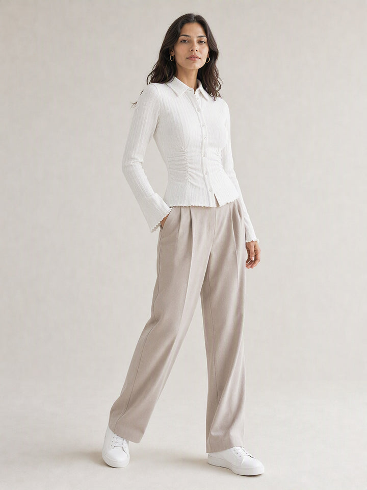 Ruched Slim Fit Flare Sleeve Shirt