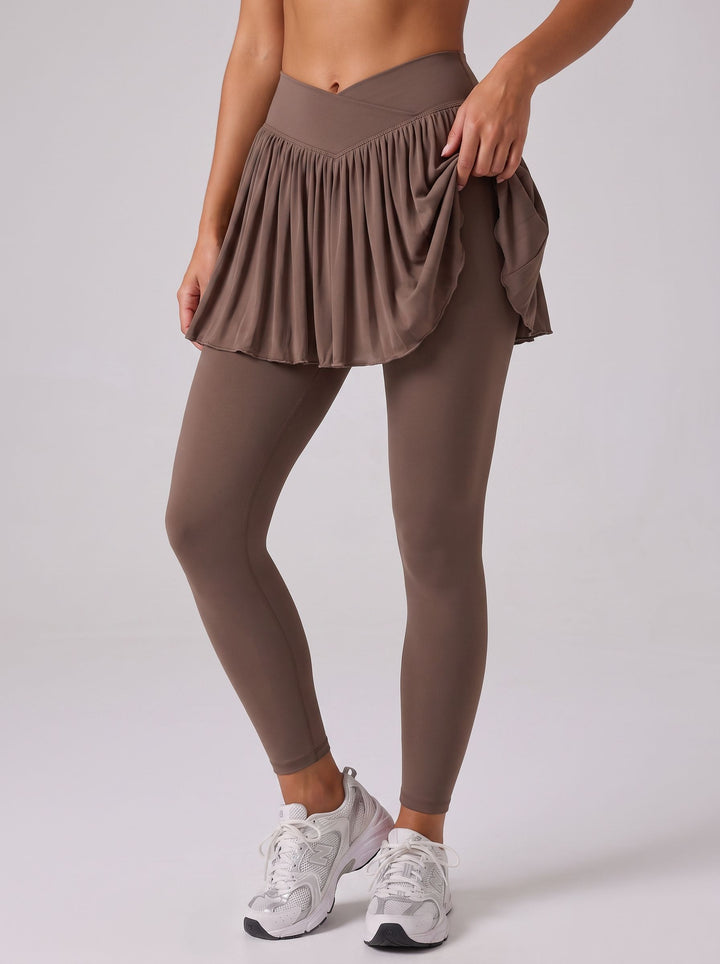 Pleated Mesh Skirted Yoga Leggings