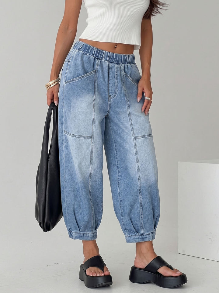 High Waisted Elastic Jogger Jeans