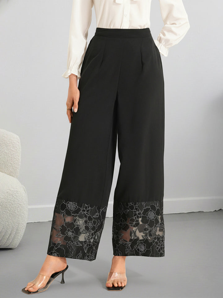 Lace-Hem High-Waisted Elegant Pants