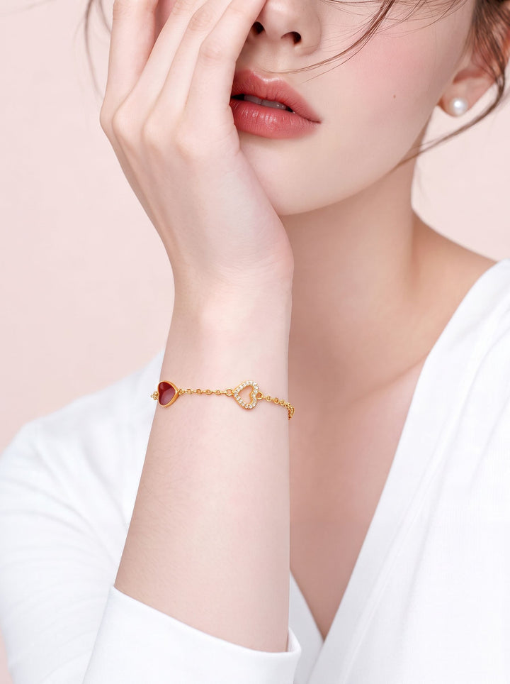 Dainty Red Heart Charm Bracelet