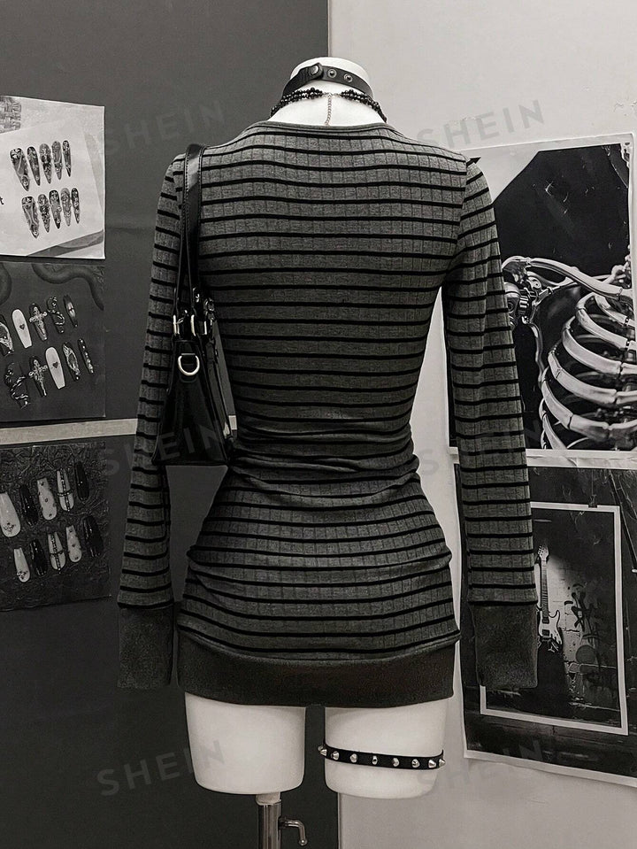 Bodycon Striped V Neck Mini Dress