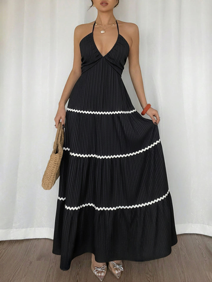 Halter Neck Tiered Edgy Maxi Dress