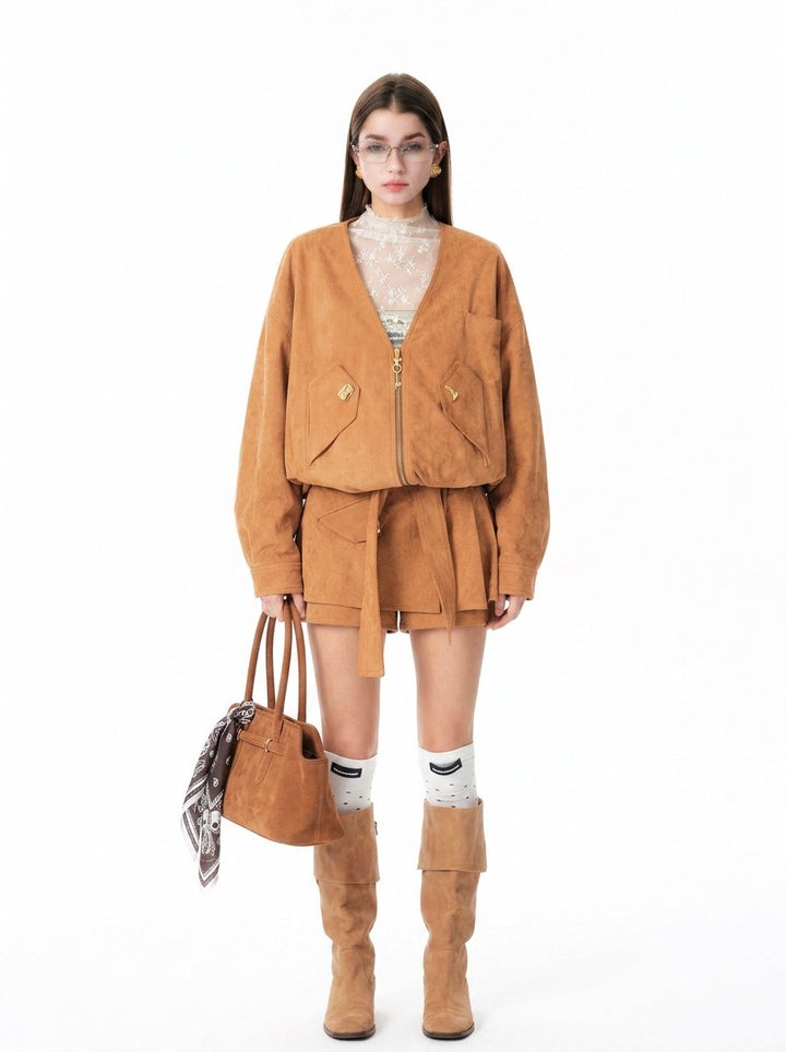 Faux Fur Trim Suede Jacket