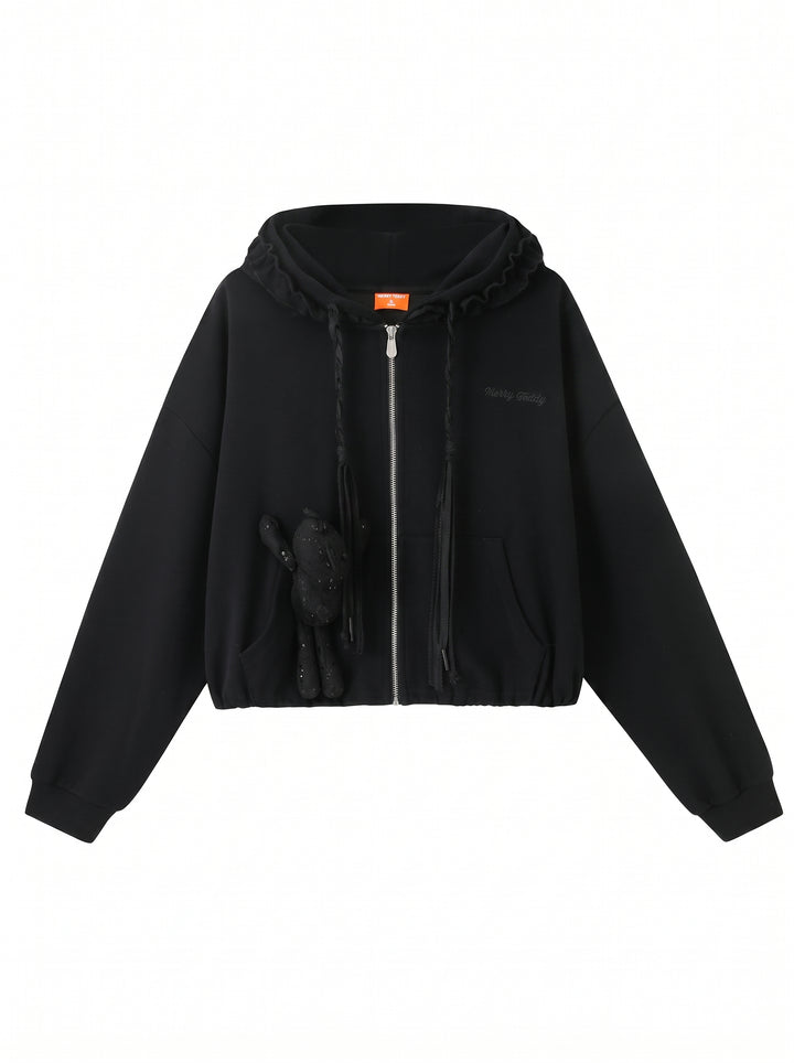 Lace Detail Zip Up Hooded Jacket