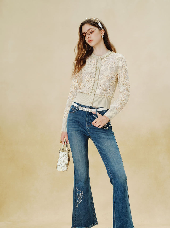 Elegant Floral Lace Knit Cardigan