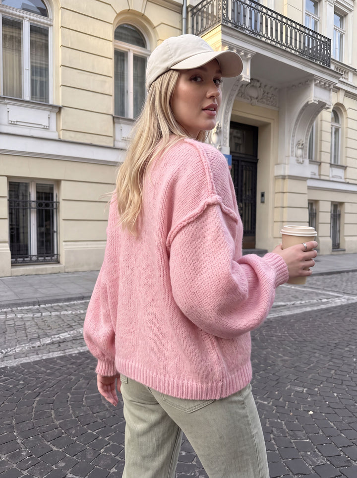 Cozy Oversized Pink Knit Cardigan