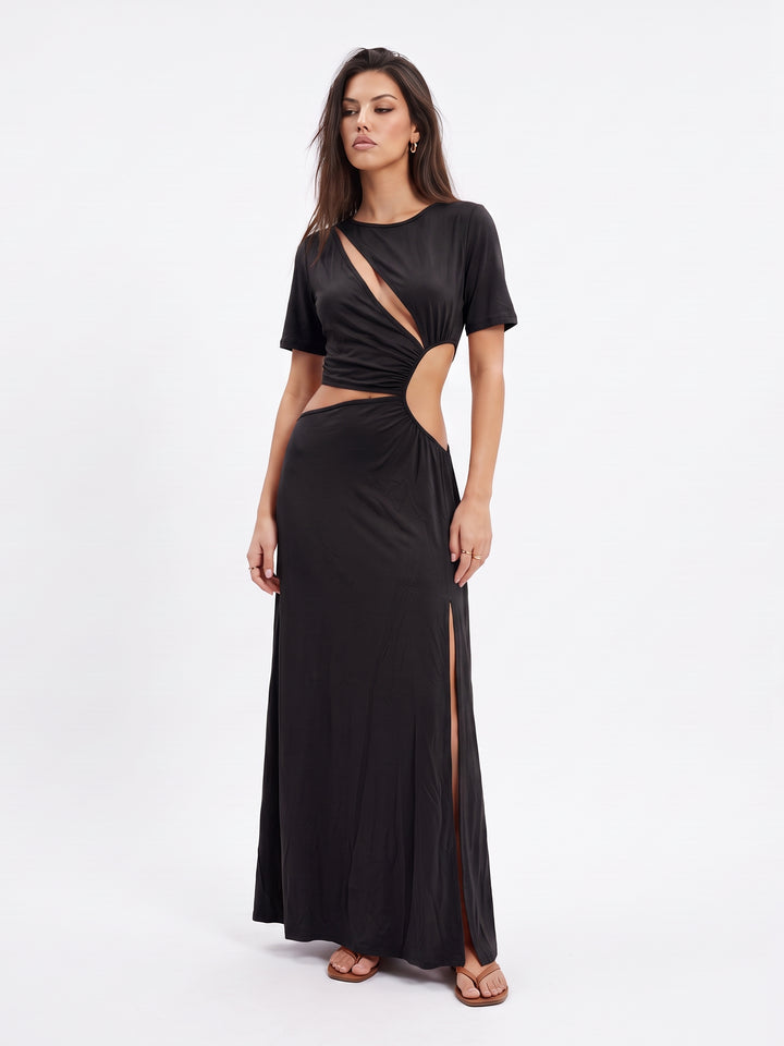 Asymmetric Cutout High Slit Modern Maxi Dress