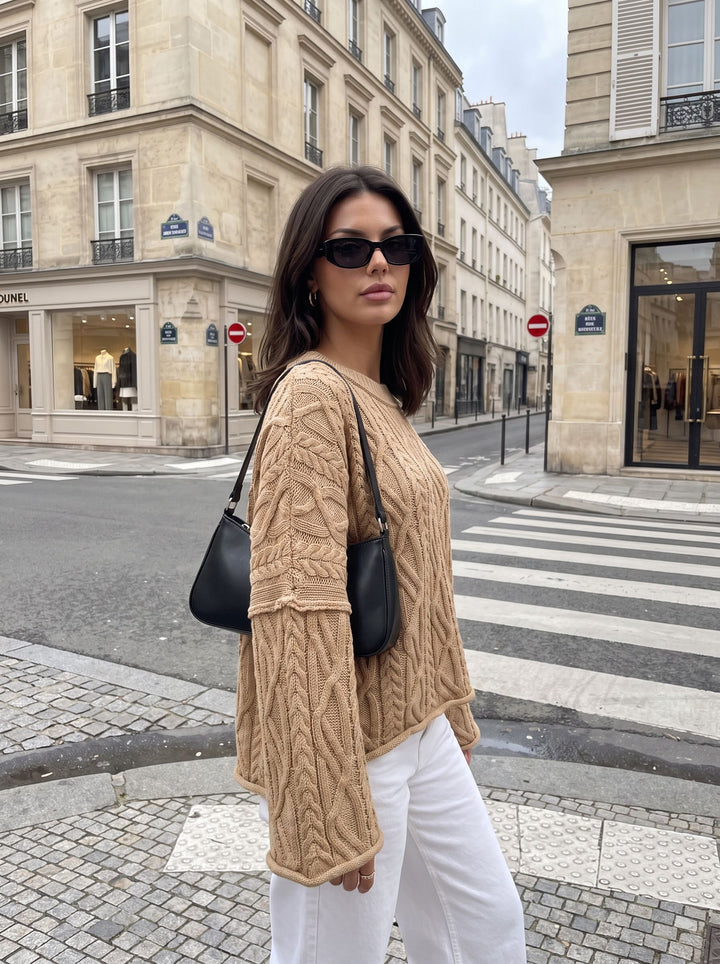Oversized Cable Knit Bell Sleeve Sweater