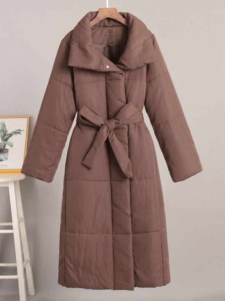 Elegant Belted Long Puffer Coat