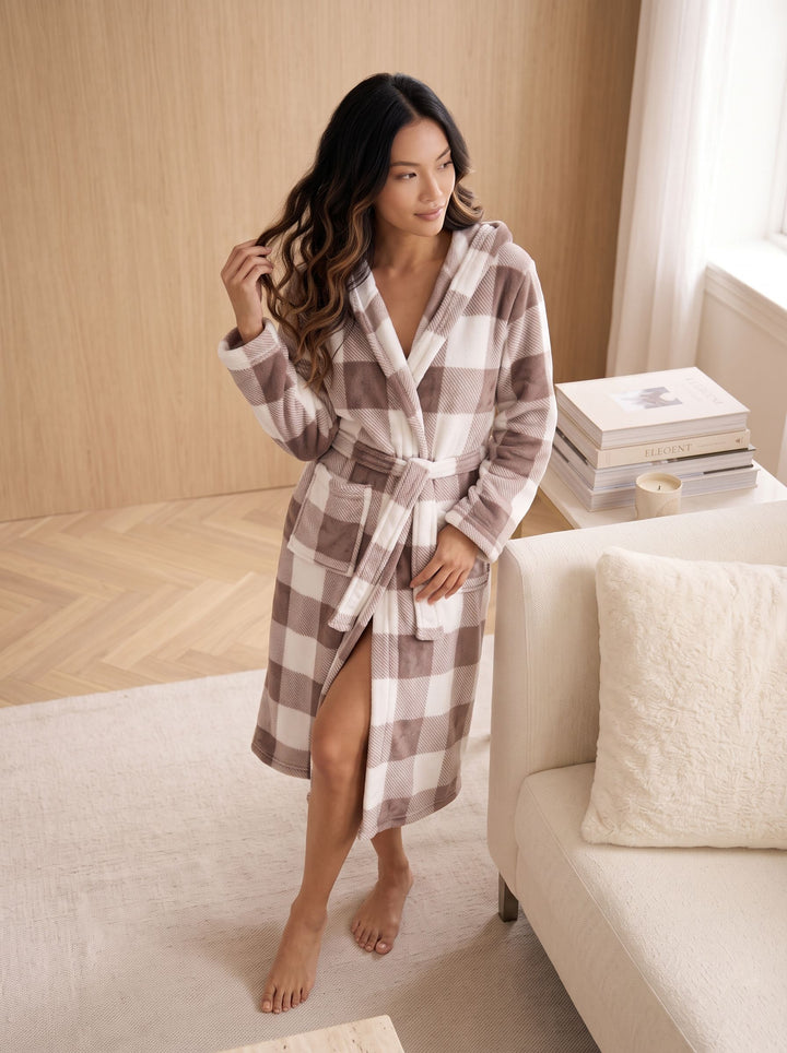 Plush Soft Plaid Hooded Robe