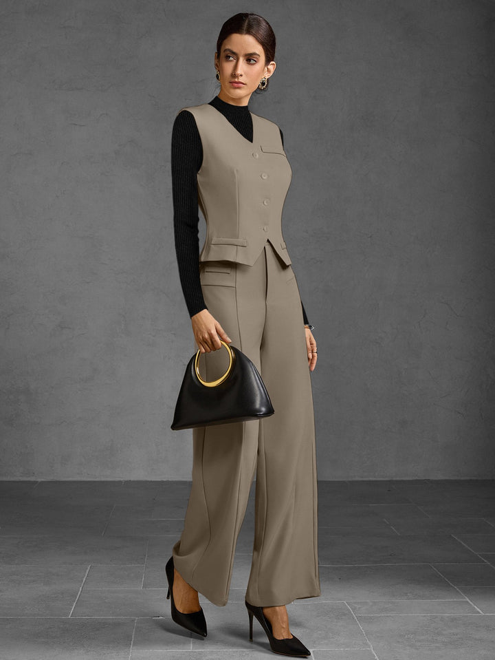 Tailored Vest And Wide Leg Pants Set