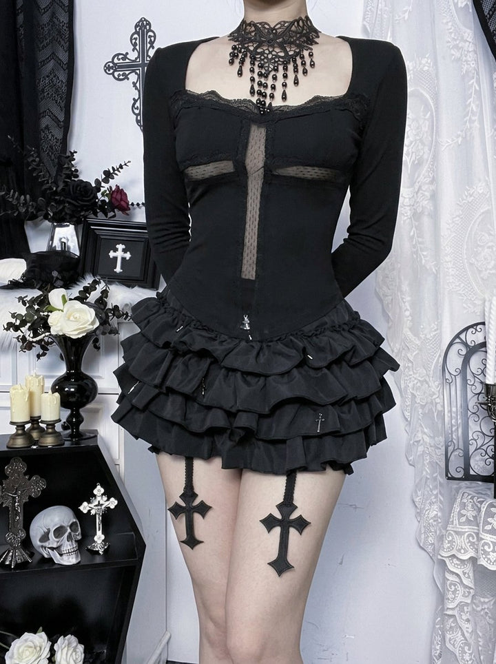 Gothic Lace Trim Slim Fit Tee