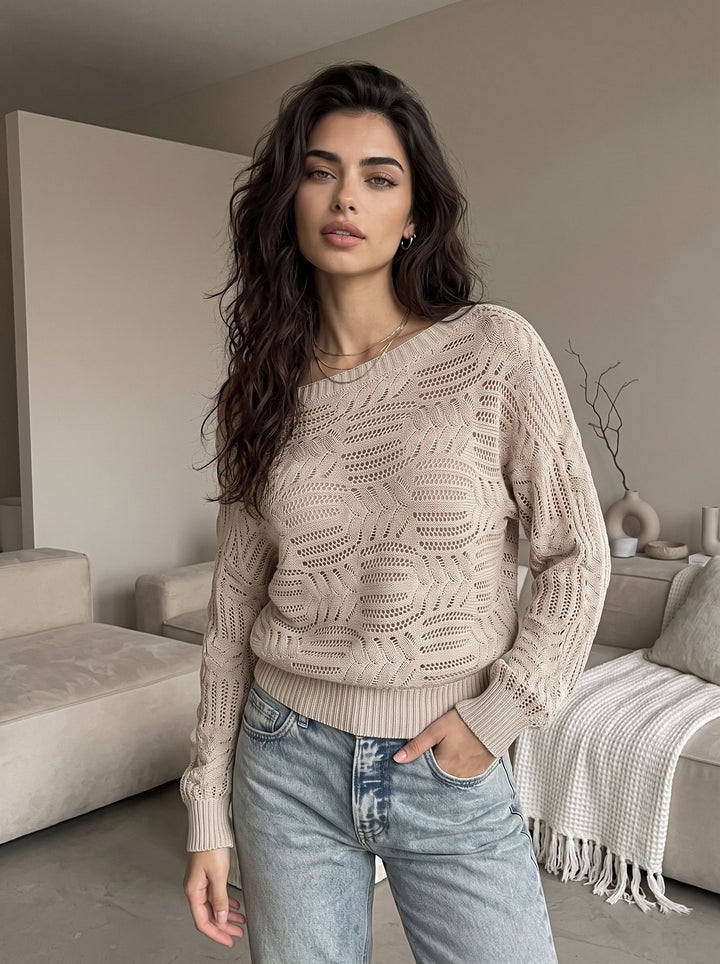 Open Knit Off Shoulder Sweater