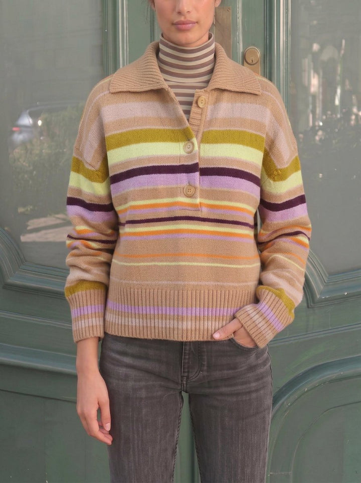 Vintage Striped Collared Knit Cardigan