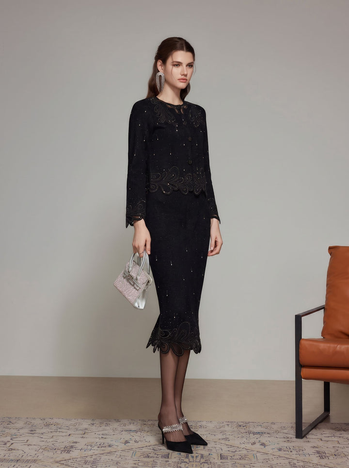 Embellished Scalloped Hem Midi Skirt
