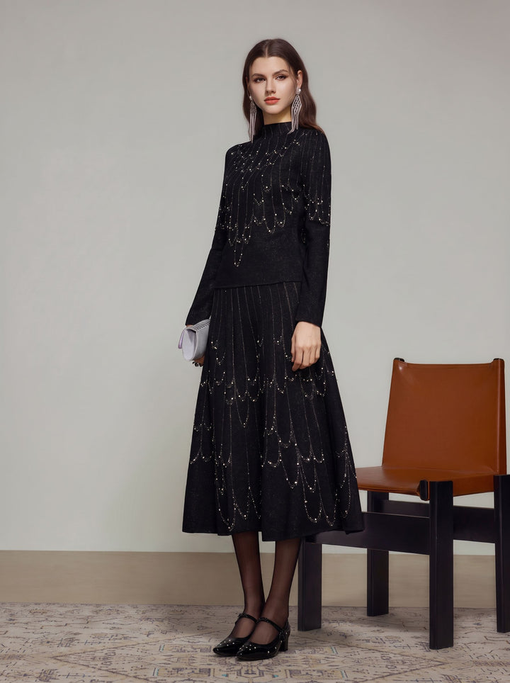 Embellished Mock Neck Knit Pullover