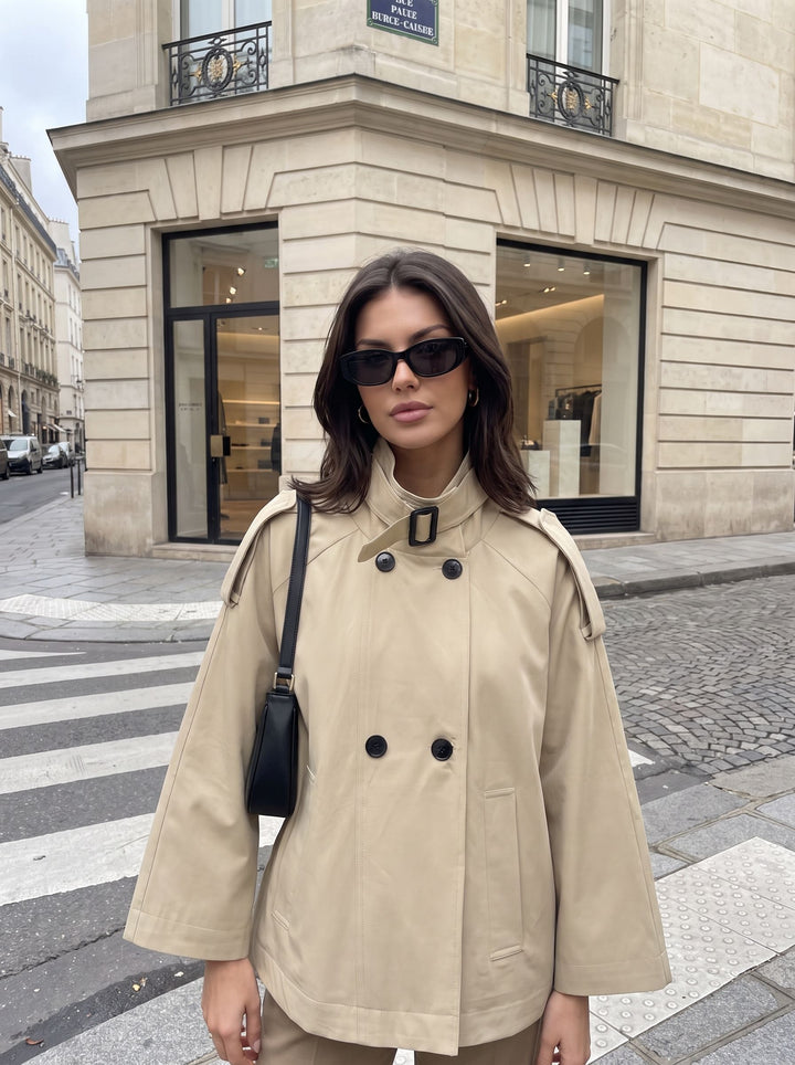 Cropped Double Breasted Trench Coat