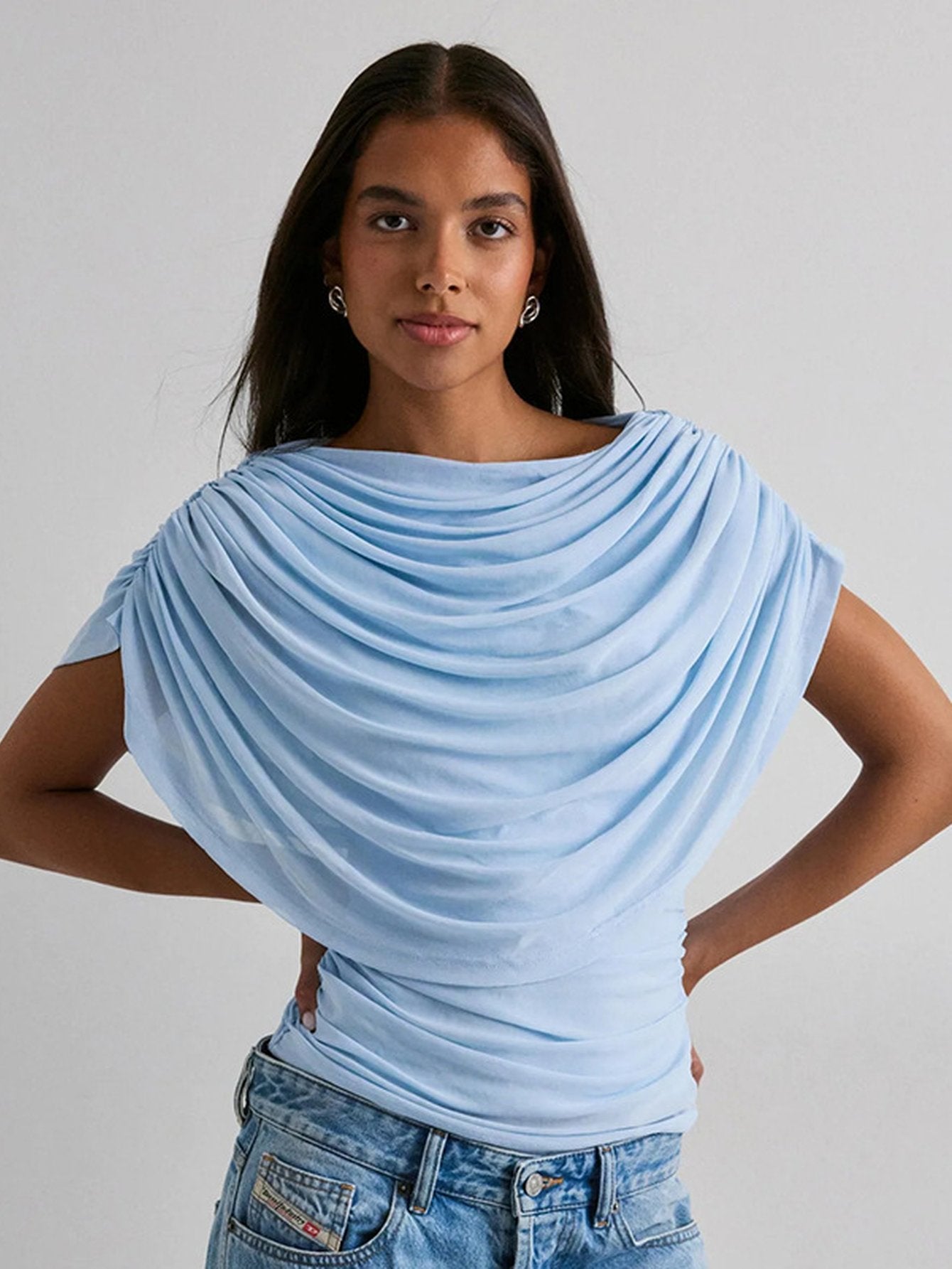 Elegant Draped Boat Neck T-Shirt